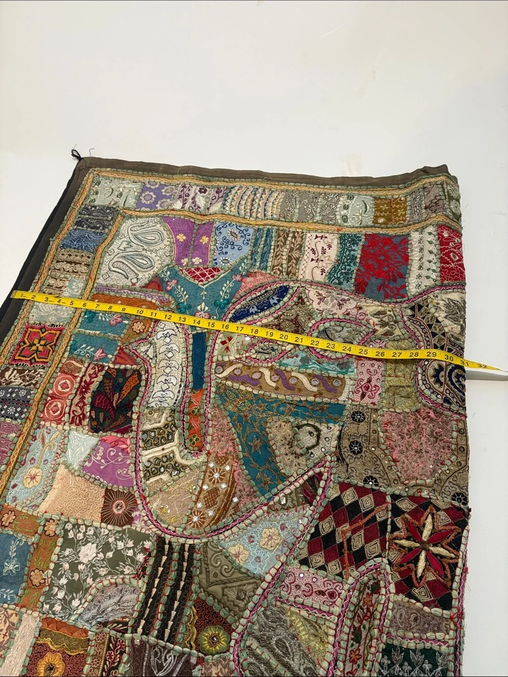 Embroidered Patchwork Textile Wall Hanging - Multicolor